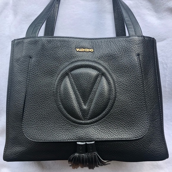 valentino by mario valentino patent black tote bag